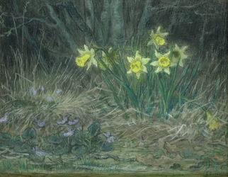 Narcissi and Violets、c.1867（紙にパステル）